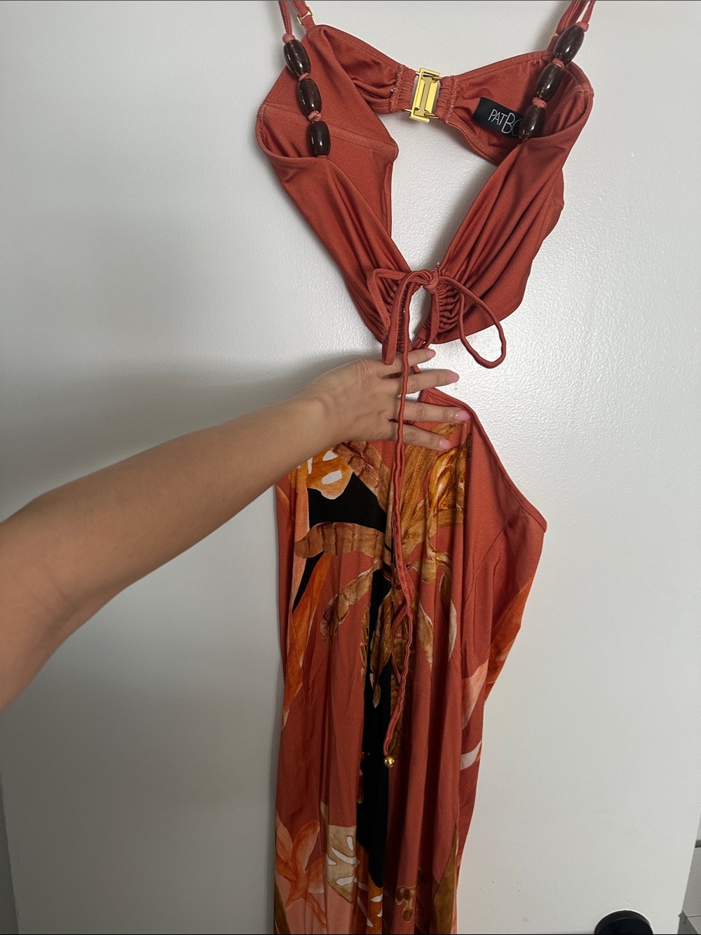 PatBO Rust-Brown Beaded Halter Top - Picture 2 of 8